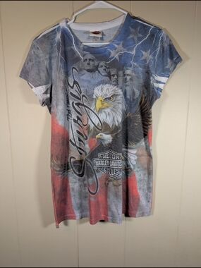Harley-Davidson Black Hills Rapid City SD Eagle All Over Print Tee Womens XL USA